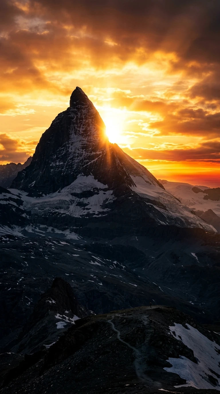 Le sommet de montagne à contre-jour
