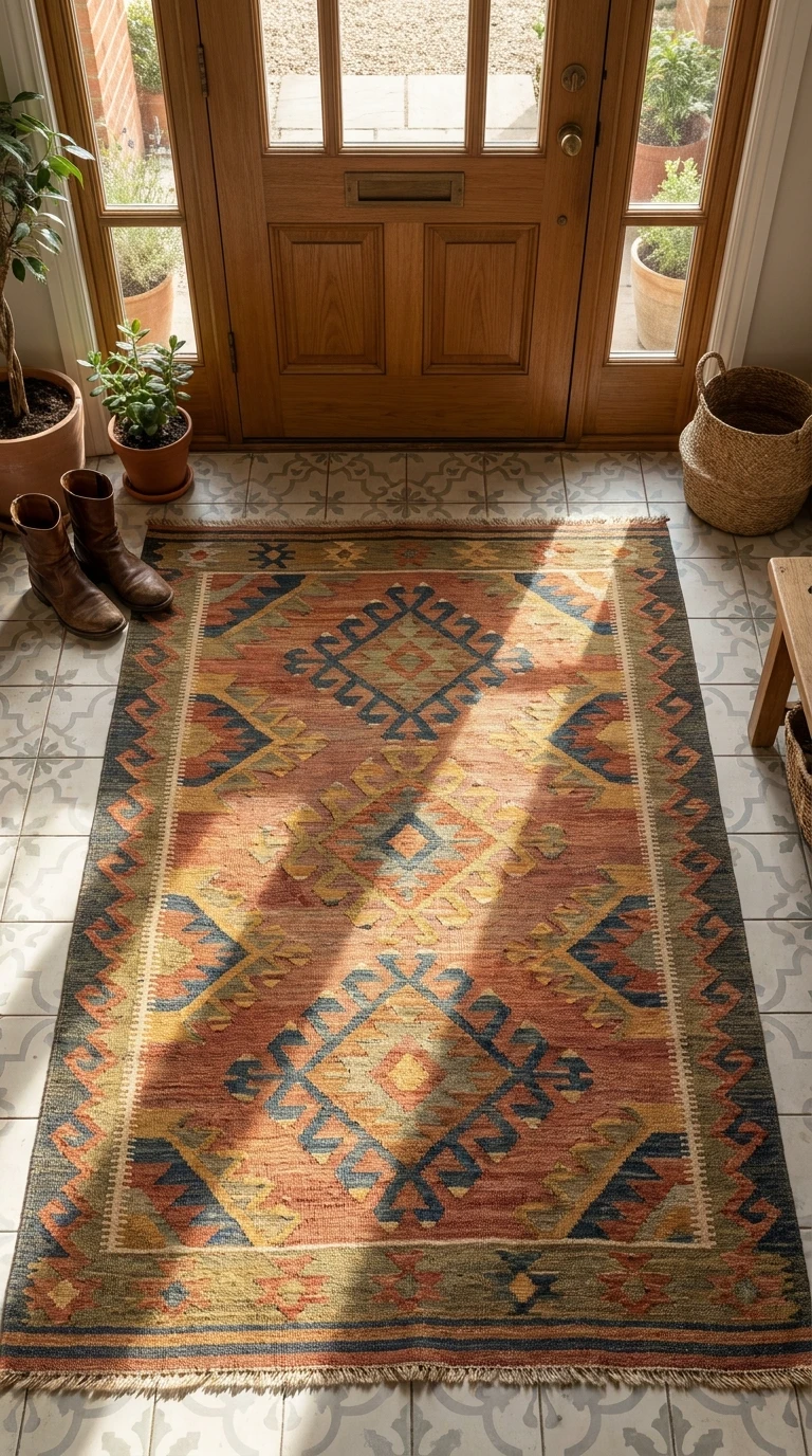 Le tapis d'entrée inspiré d'un motif rapporté