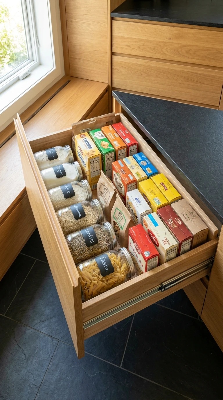 Le tiroir casserolier détourné en garde-manger