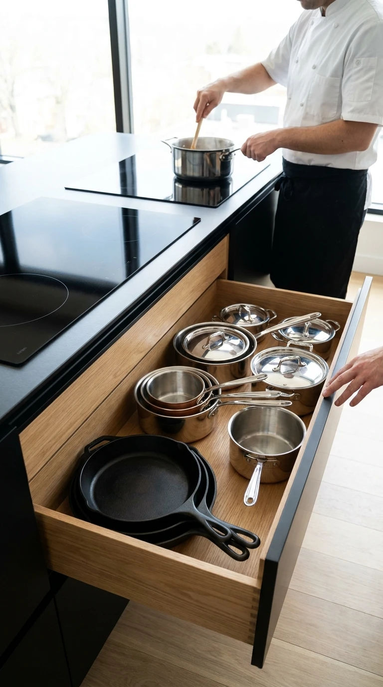 Le tiroir haute fréquence près de la zone de cuisson