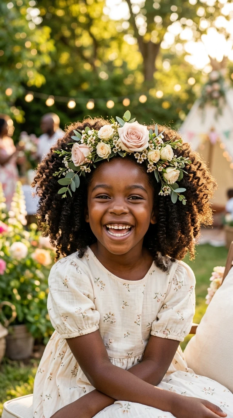Le twist-out festif avec couronne de fleurs