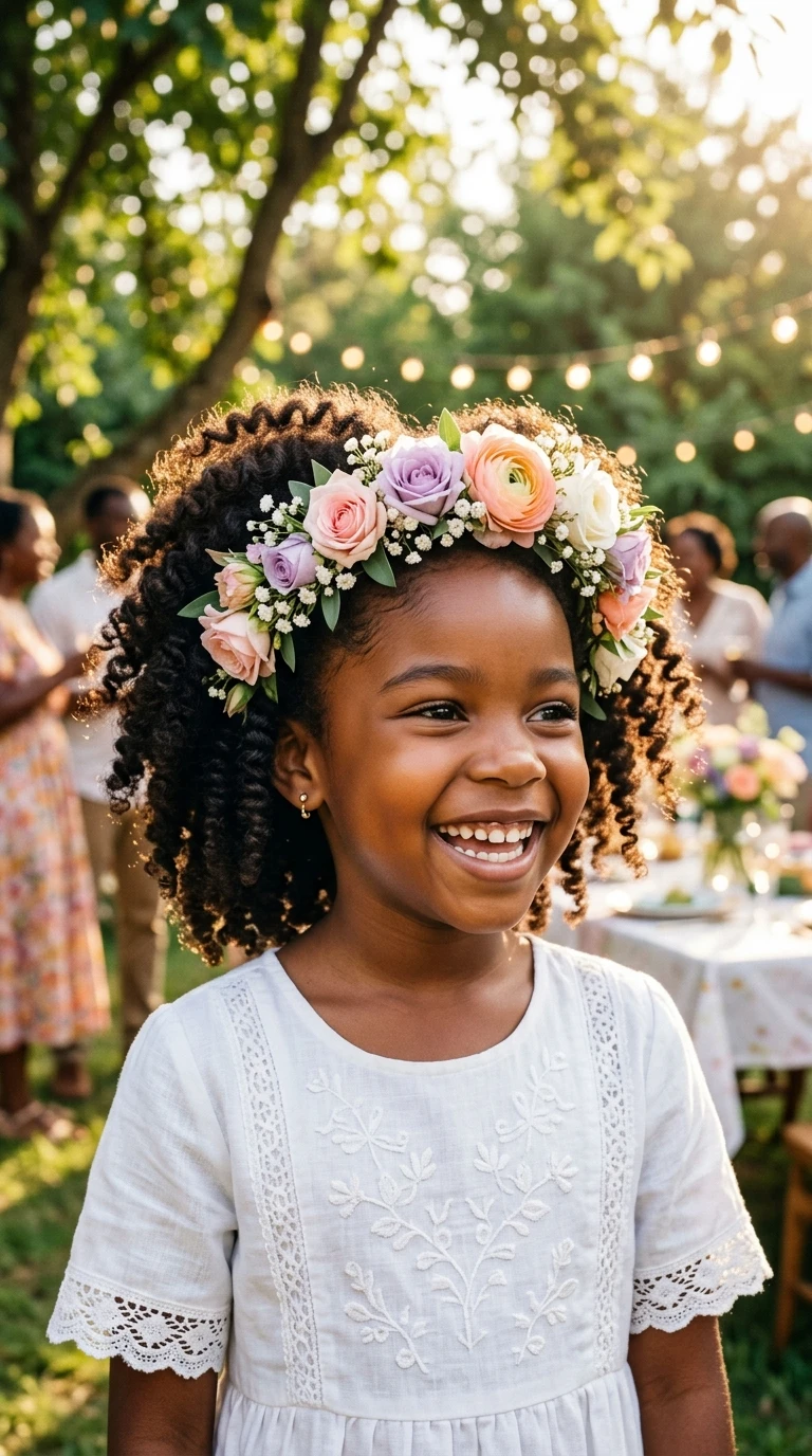 Le twist-out festif avec couronne de fleurs