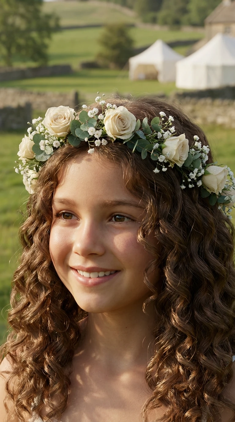 Les cheveux libres avec couronne de fleurs