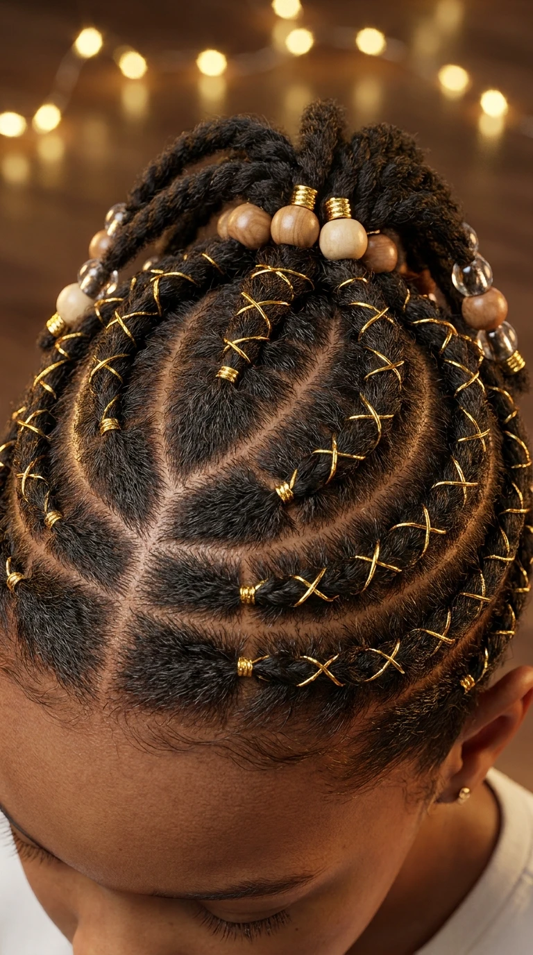 Les cornrows festives avec fil doré