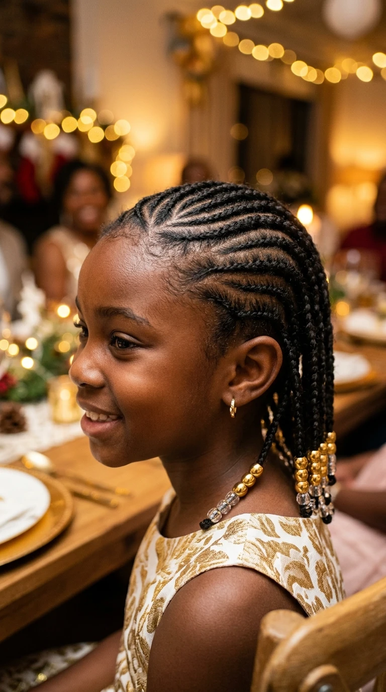 Les cornrows festives avec perles dorées