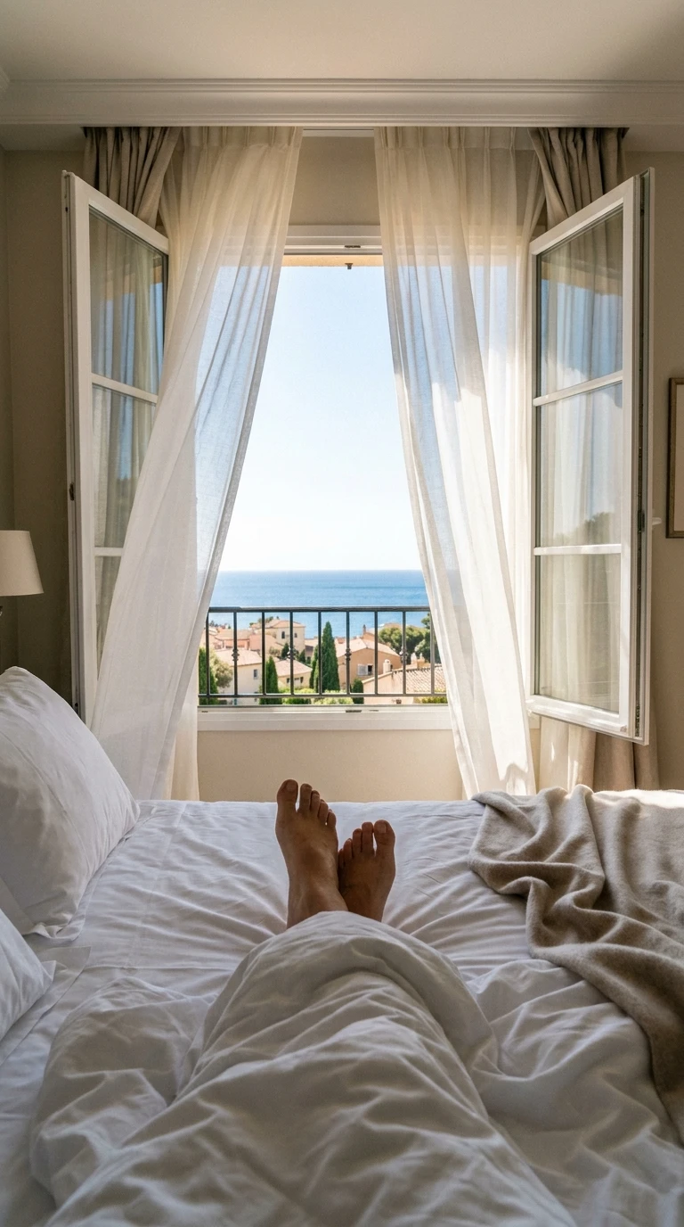 Les pieds dans les draps, vue sur la fenêtre ouverte