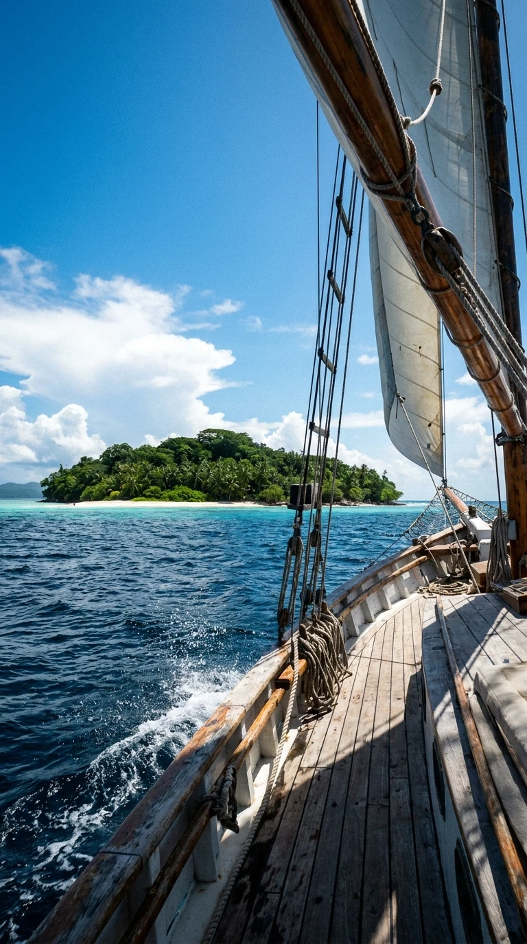 L'île vue depuis un bateau