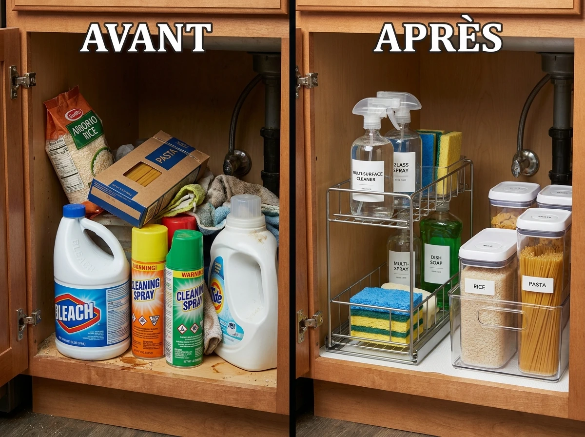 Mélanger réserve alimentaire et produits ménagers