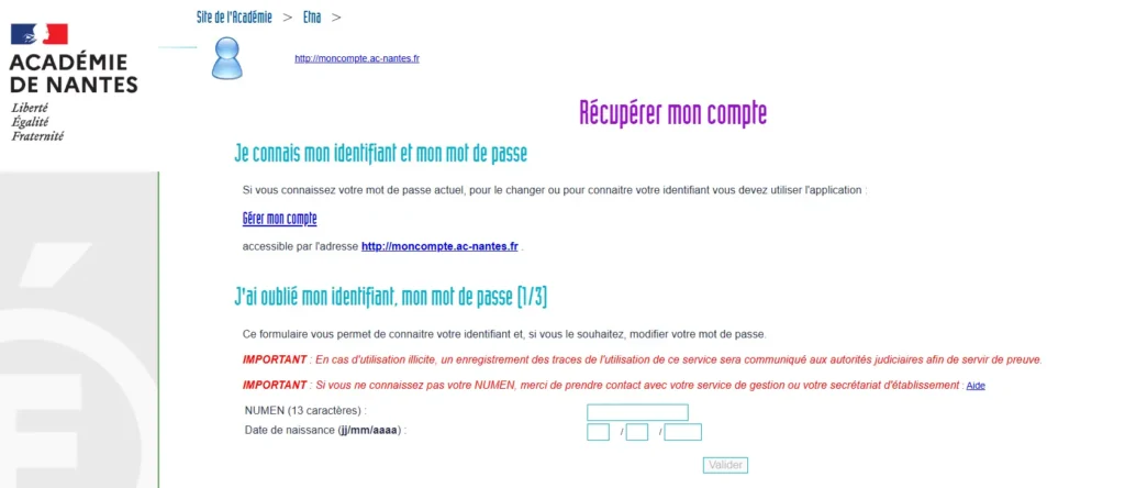 saisie numéro NUMEN webmail ac-nantes