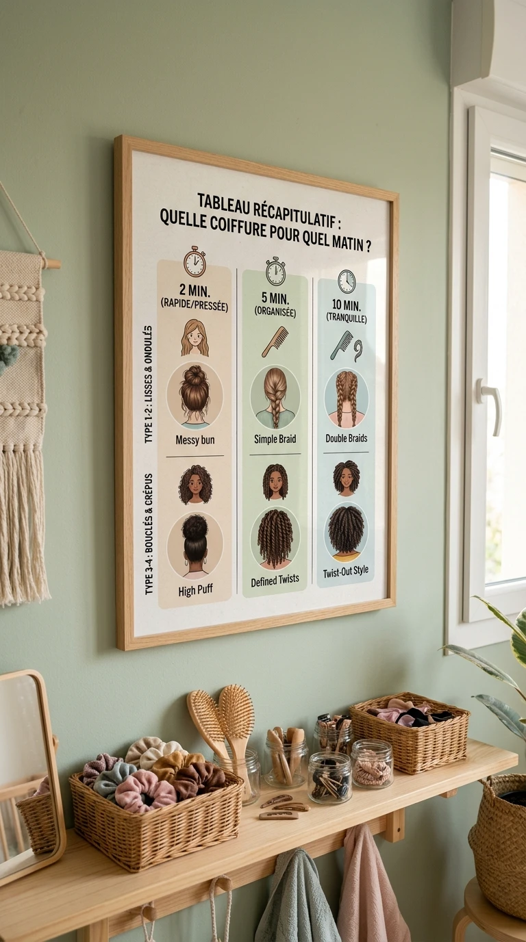 Tableau récapitulatif : quelle coiffure pour quel matin ?