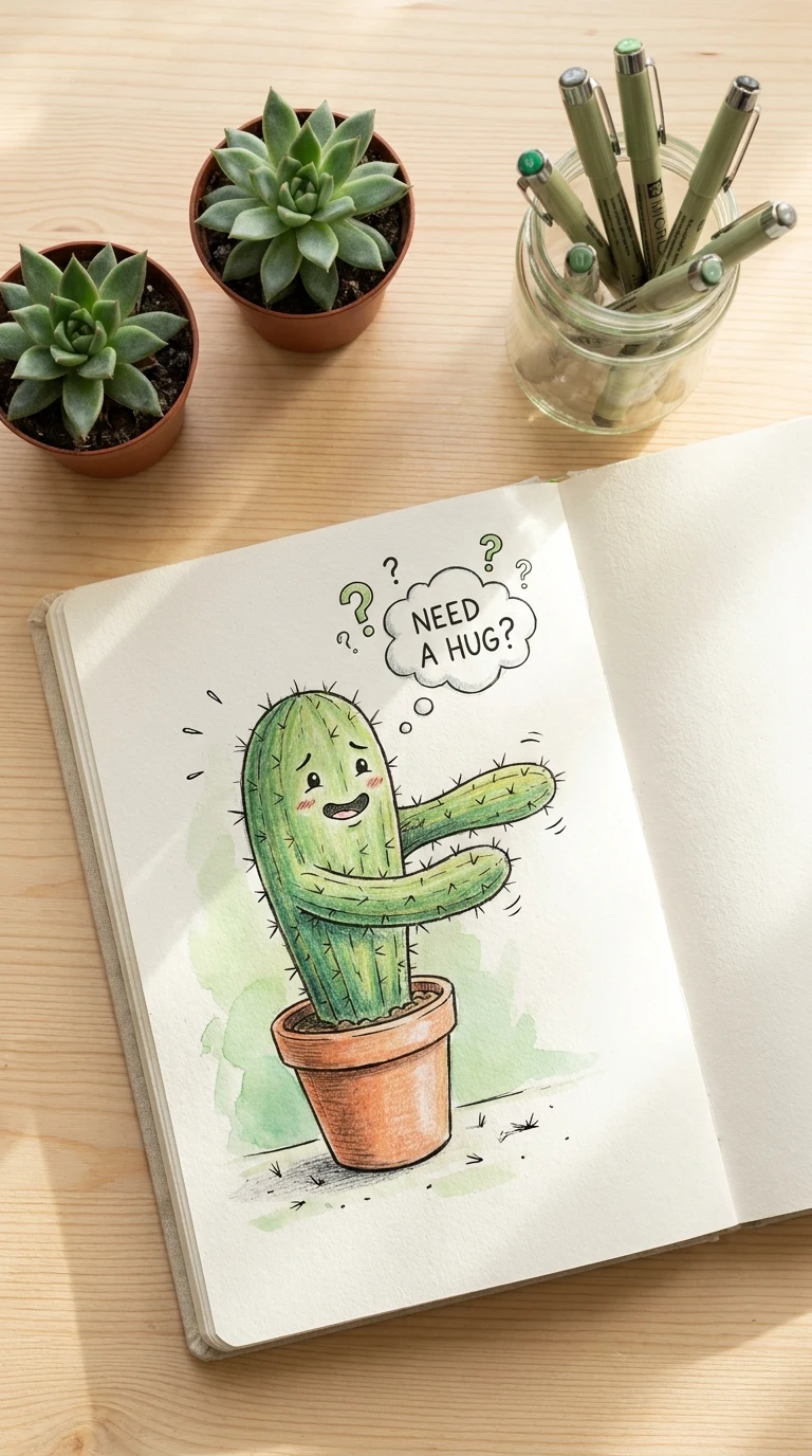 Un cactus qui essaie discrètement de faire un câlin à quelqu'un