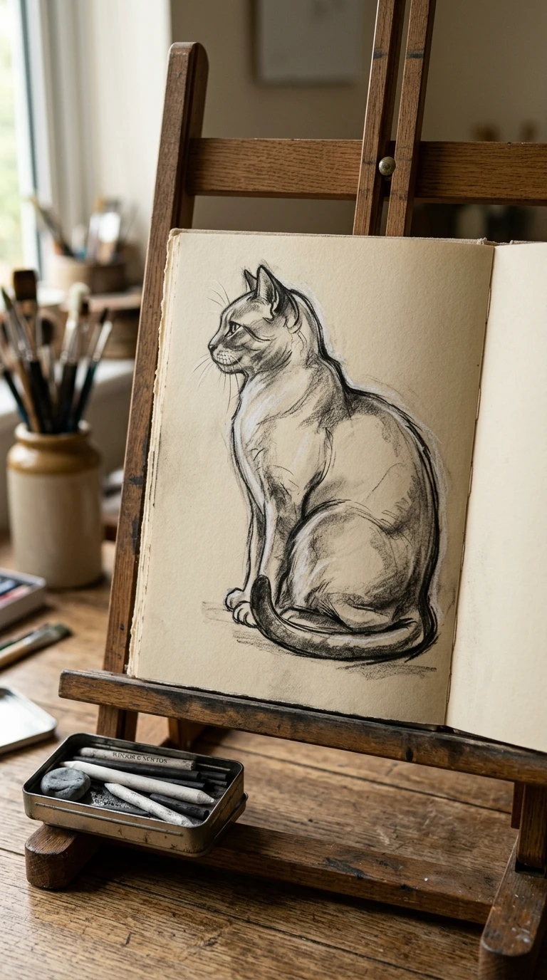 Un chat assis vu de profil