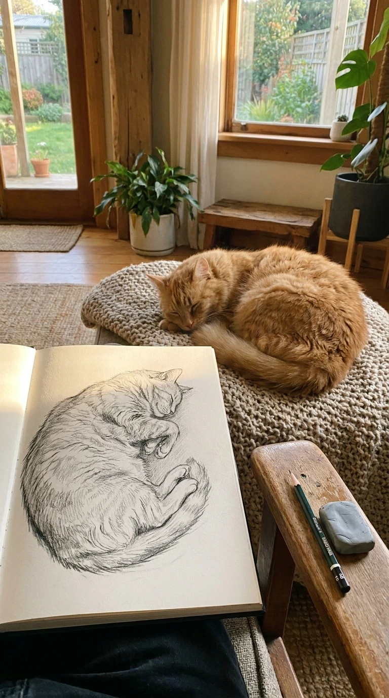 Un chat endormi, en boule