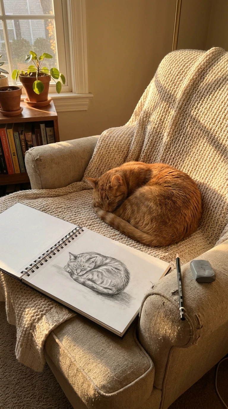 Un chat endormi, en boule