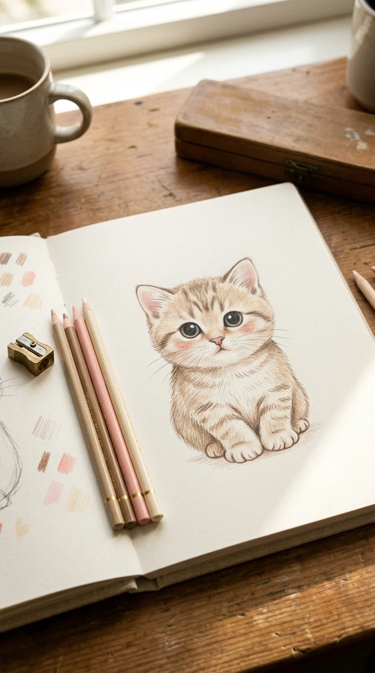 Un chaton aux grands yeux, assis