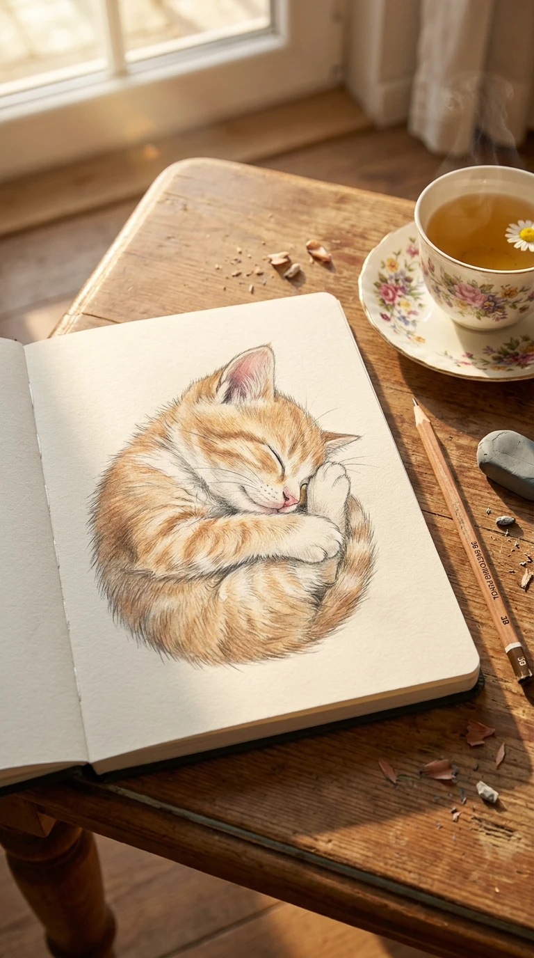 Un chaton qui dort la patte posée sur son propre nez