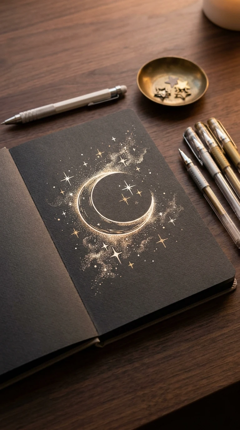 Un croissant de lune avec des étoiles