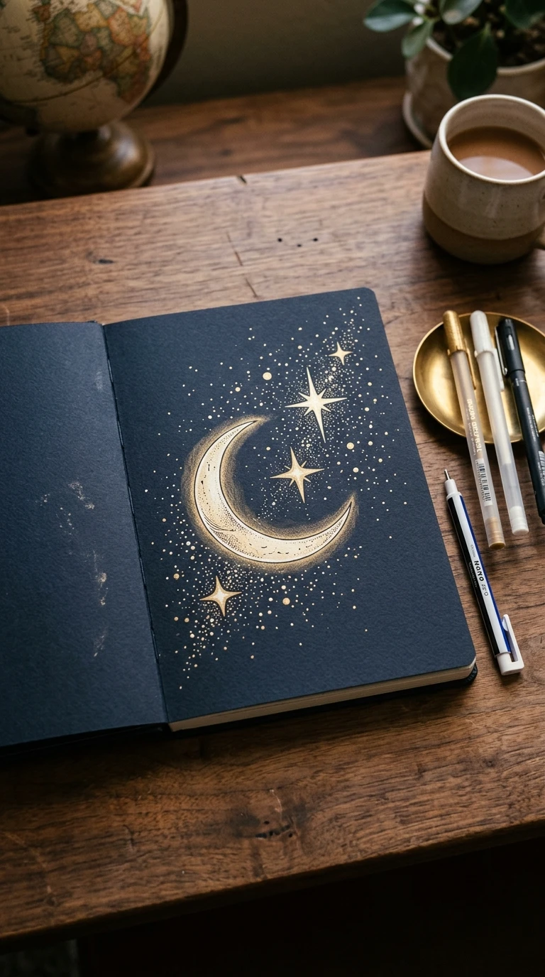 Un croissant de lune avec deux ou trois étoiles
