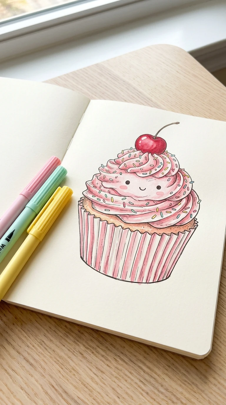 Un cupcake avec un visage souriant sur le glaçage