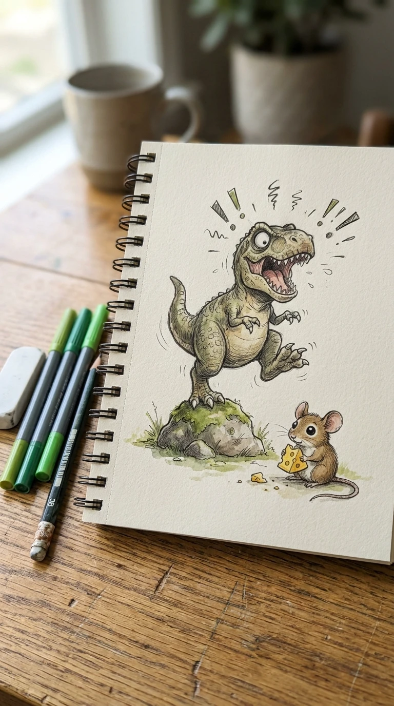 Un dinosaure minuscule effrayé par une petite souris
