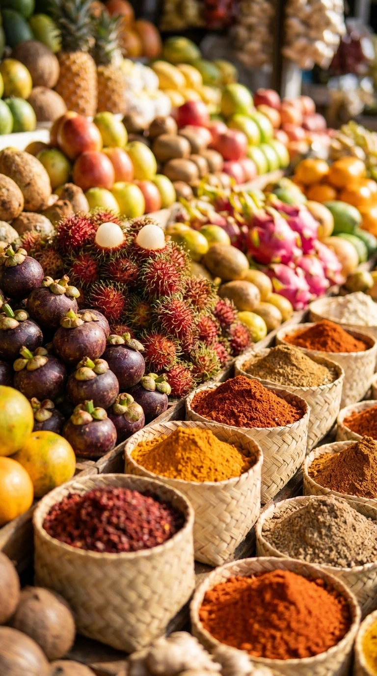 Un étal de fruits ou d'épices, cadré serré