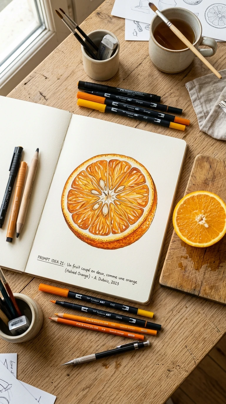 Un fruit coupé en deux, comme une orange