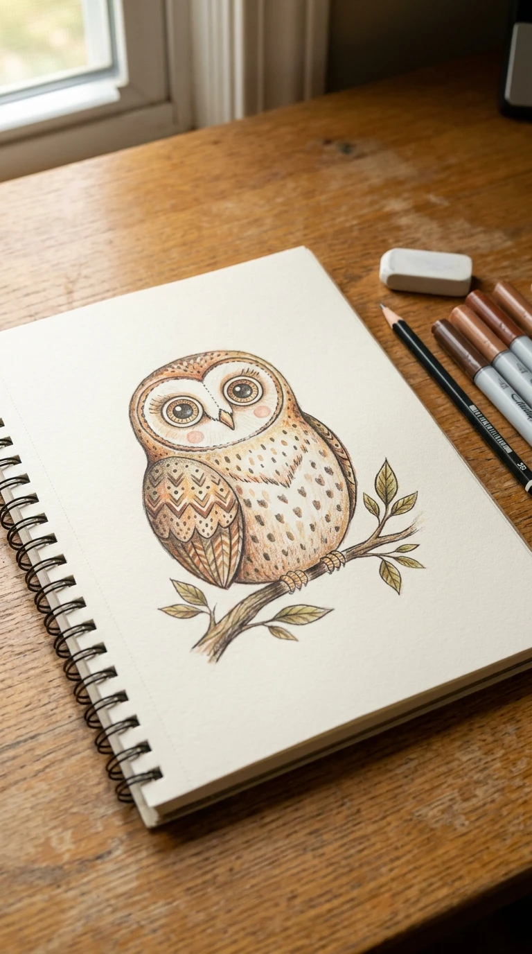 Un hibou stylisé, perché