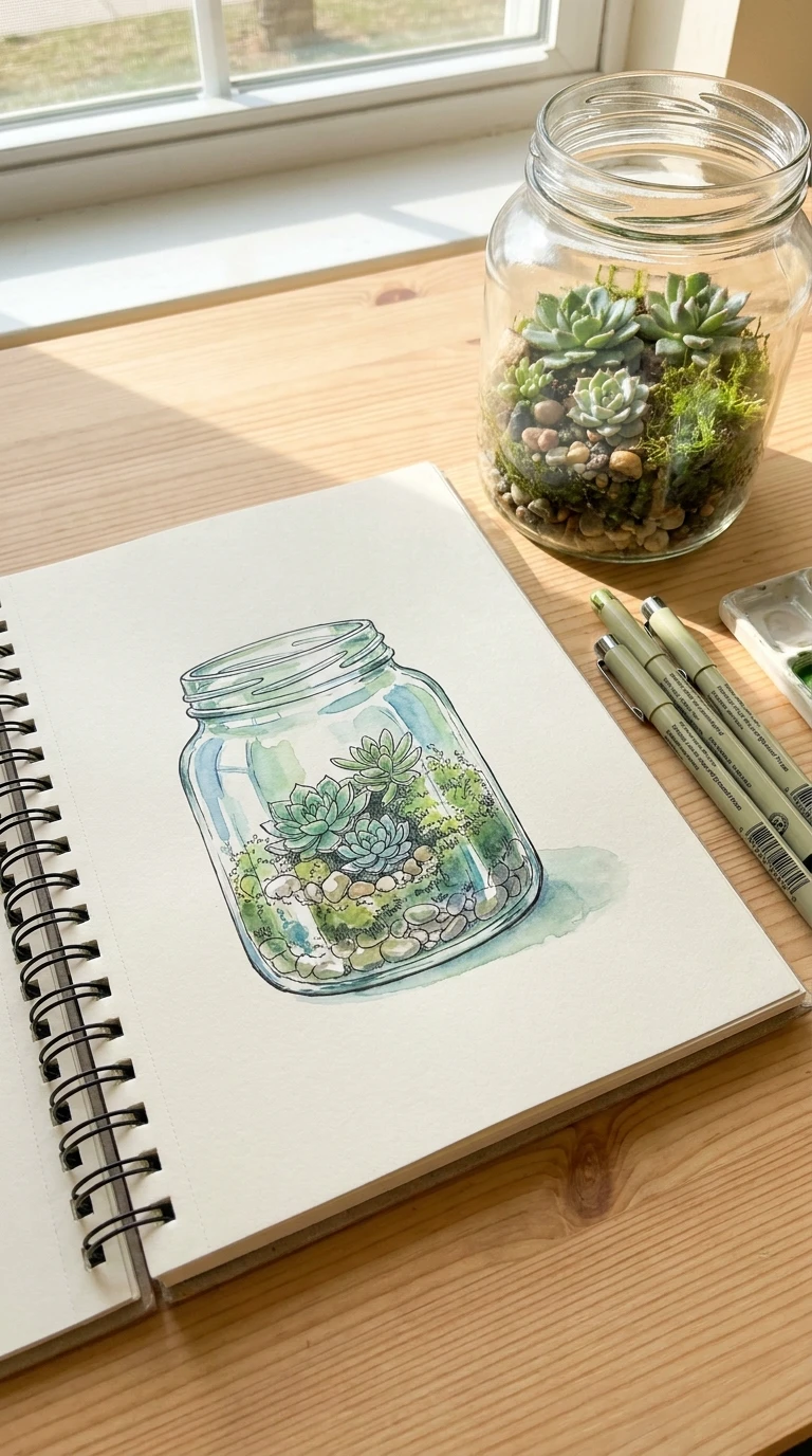 Un jardin miniature dans un pot en verre