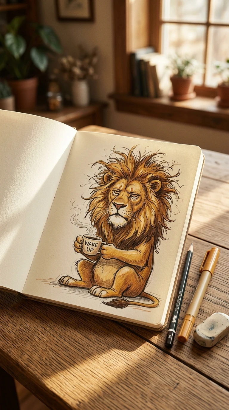 Un lion avec une crinière visiblement décoiffée, façon réveil difficile
