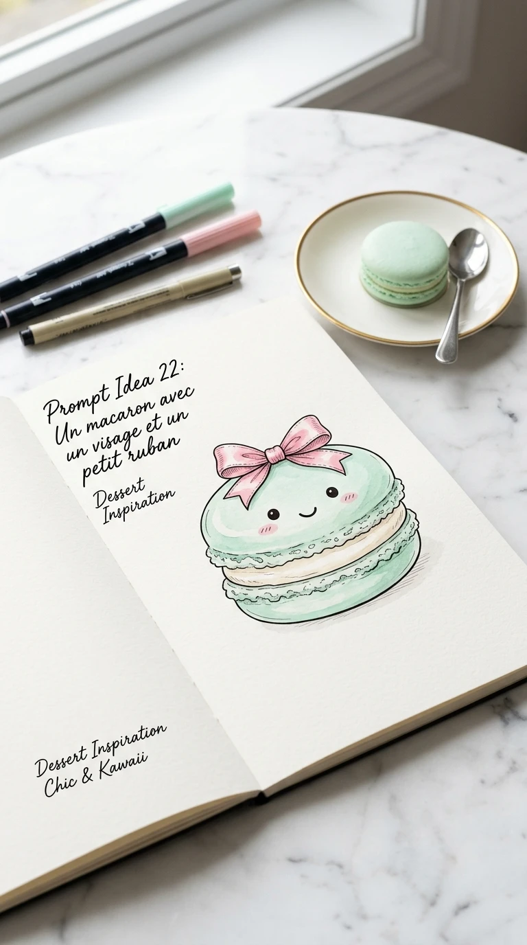 Un macaron avec un visage et un petit ruban