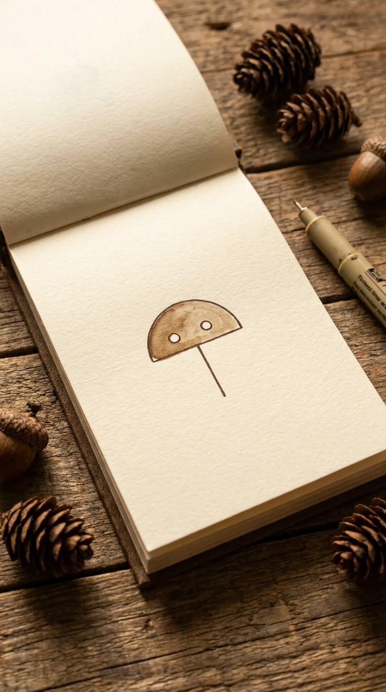 Un mini champignon réduit à un demi-cercle sur un trait