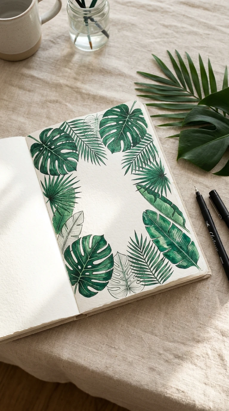 Un motif de feuillage tropical en bordure