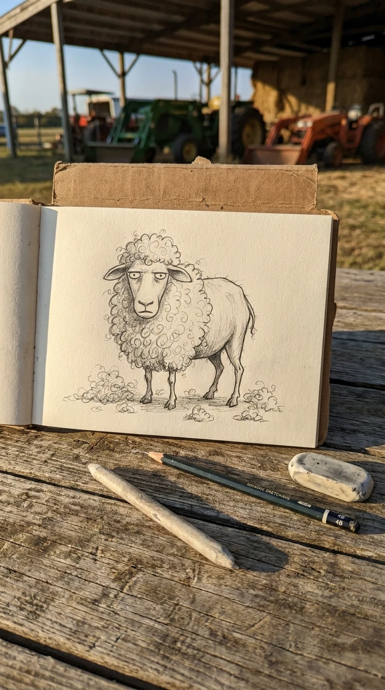 Un mouton qui a visiblement raté sa tonte, tout de travers