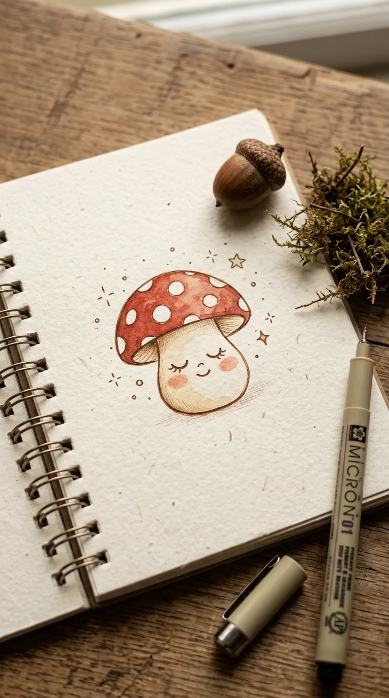 Un petit champignon avec un visage endormi