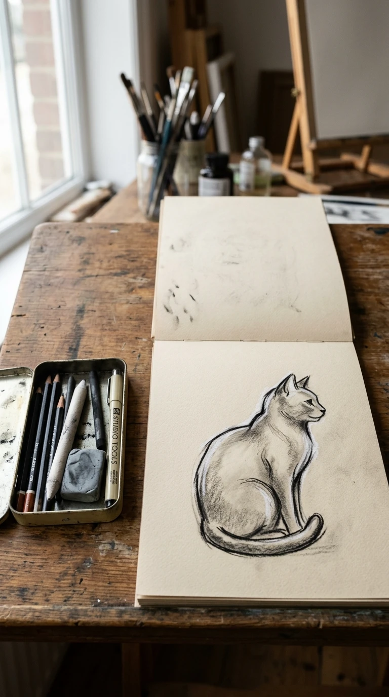 Un petit chat assis, vu de profil