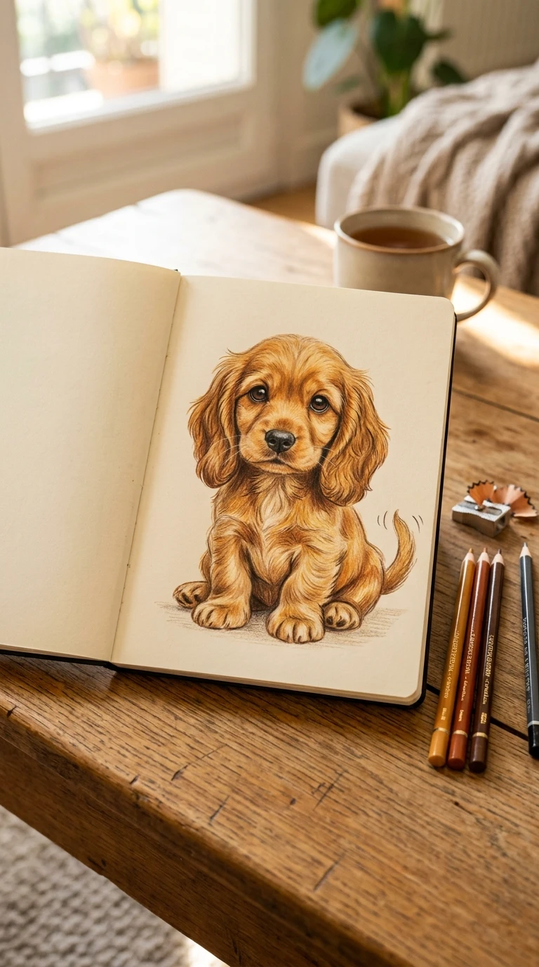 Un petit chien assis, oreilles tombantes