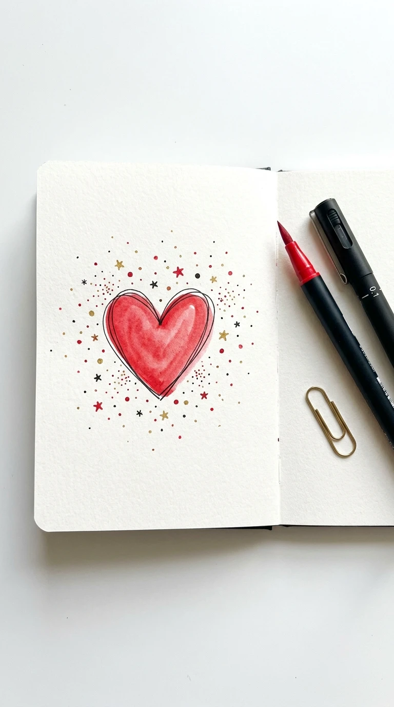 Un petit cœur entouré de quelques points façon confettis