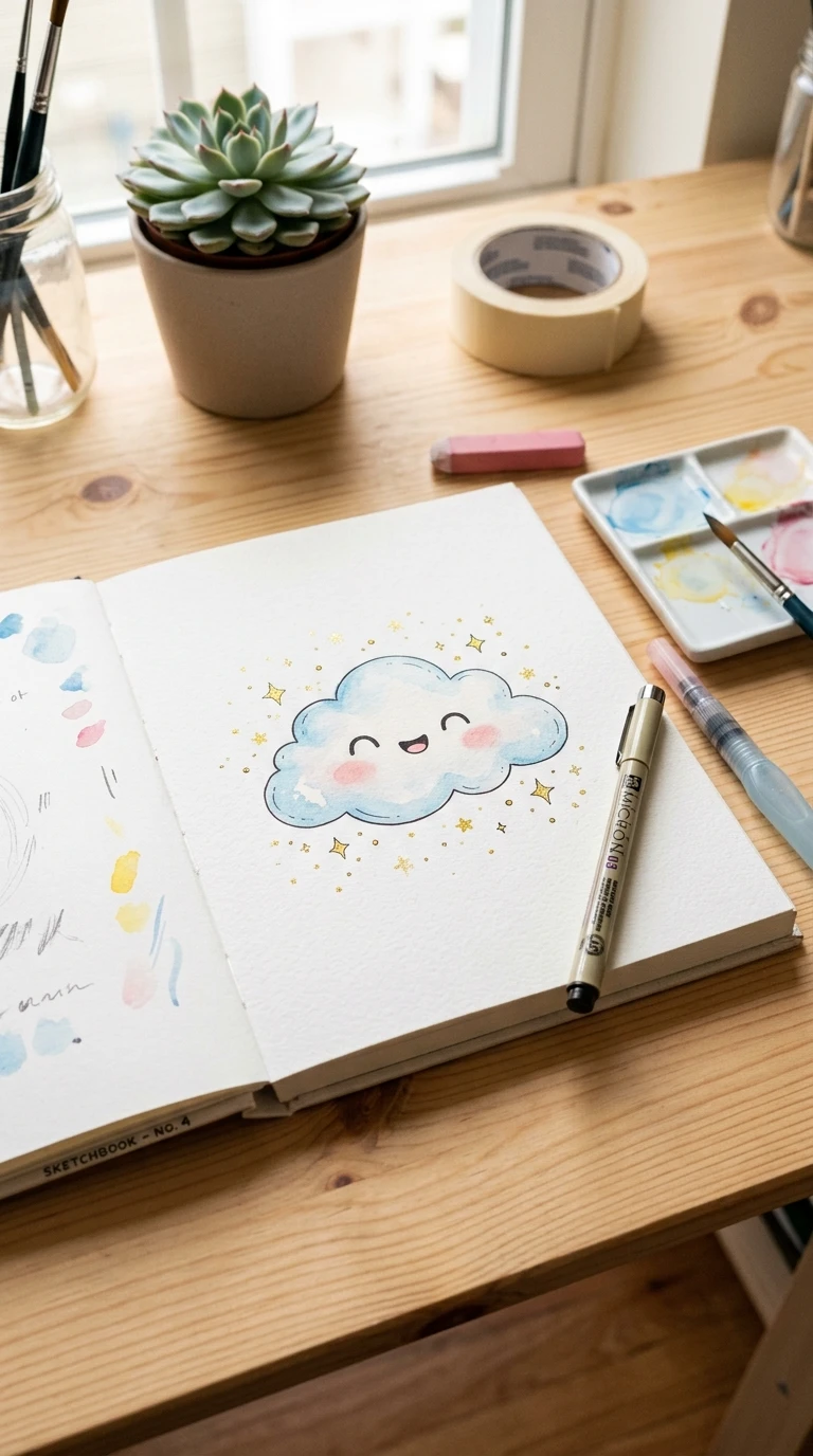 Un petit nuage avec des joues roses et des étincelles autour