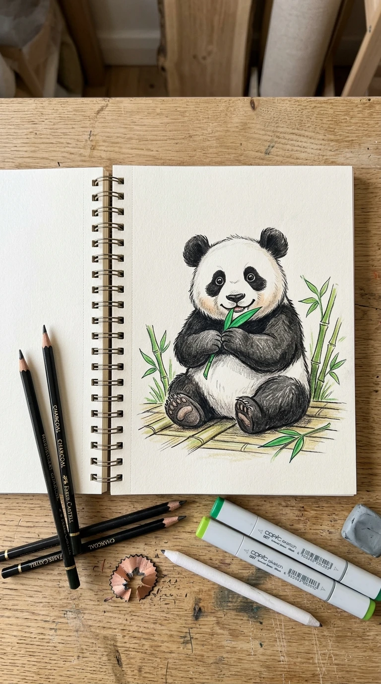 Un petit panda assis, tenant une feuille de bambou