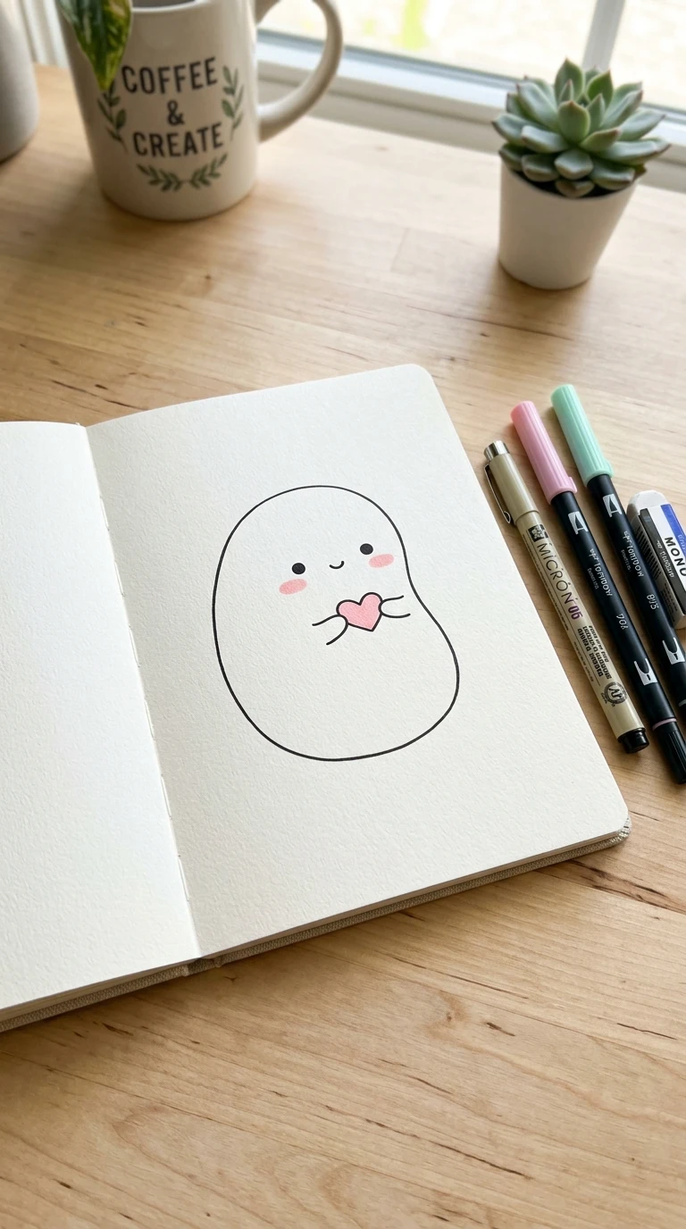 Un petit personnage rond, sans bras ni jambes détaillés, façon mascotte
