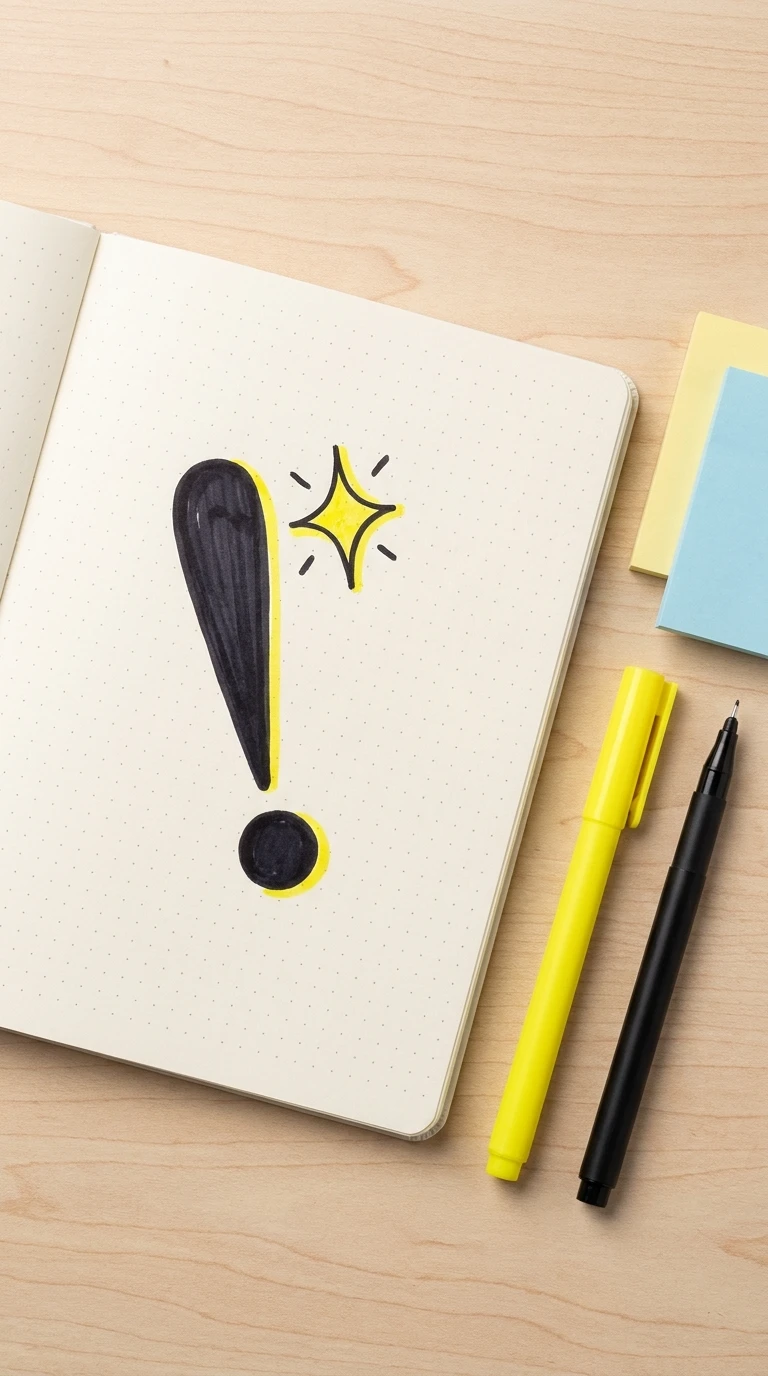 Un point d'exclamation avec une petite étincelle à côté