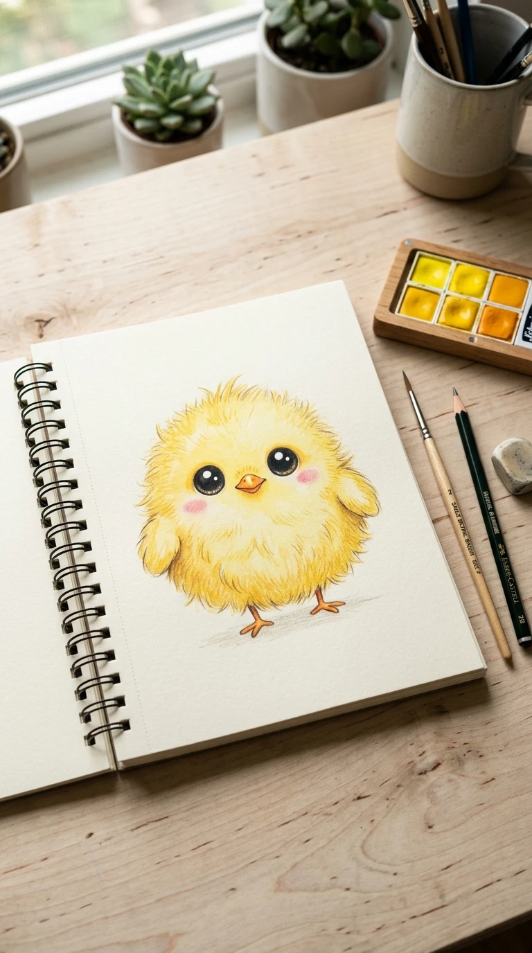 Un poussin duveteux, vu de face