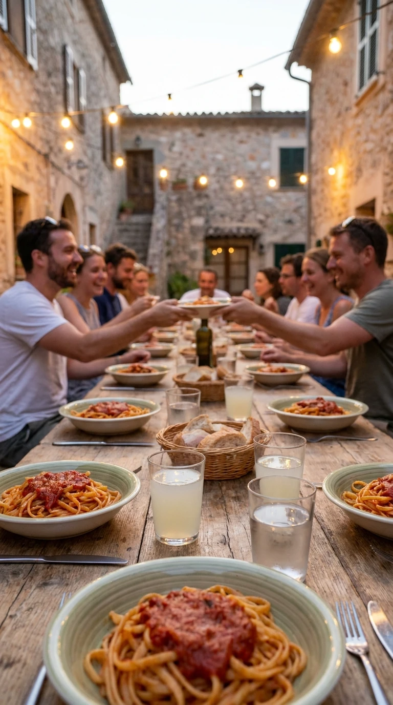 Un repas partagé, vu de côté plutôt