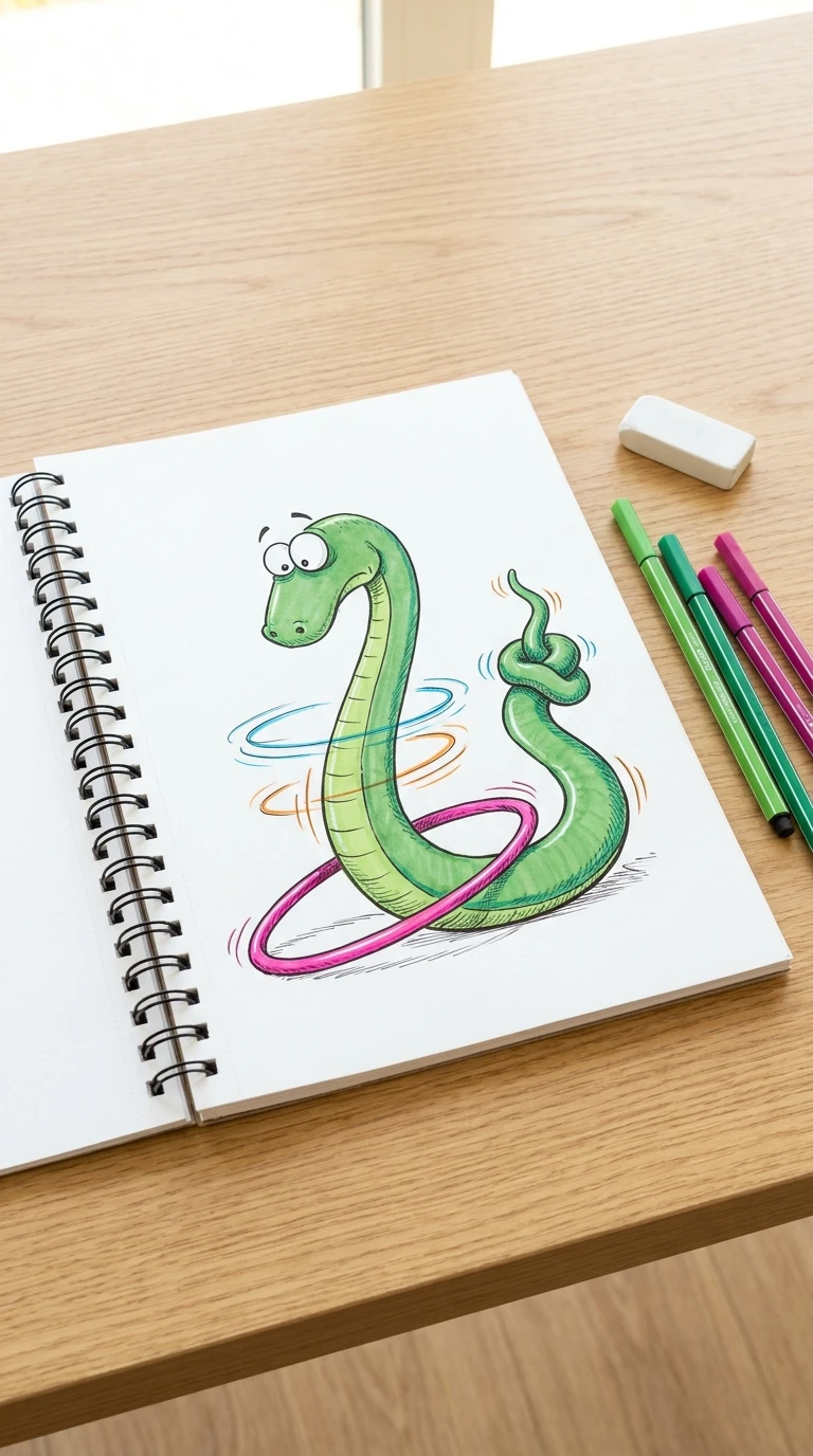 Un serpent qui essaie, sans succès visible, de faire du houla hoop