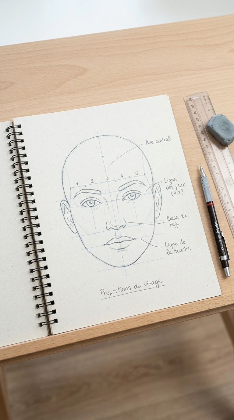 Un visage simplifié, uniquement les proportions générales