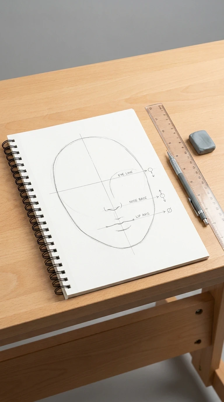 Un visage simplifié, uniquement les proportions générales