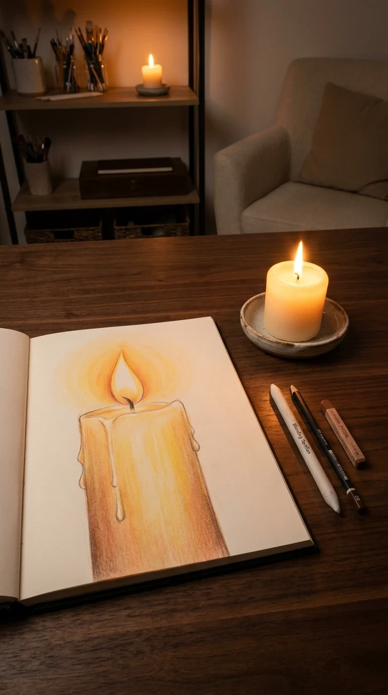 Une bougie avec sa flamme
