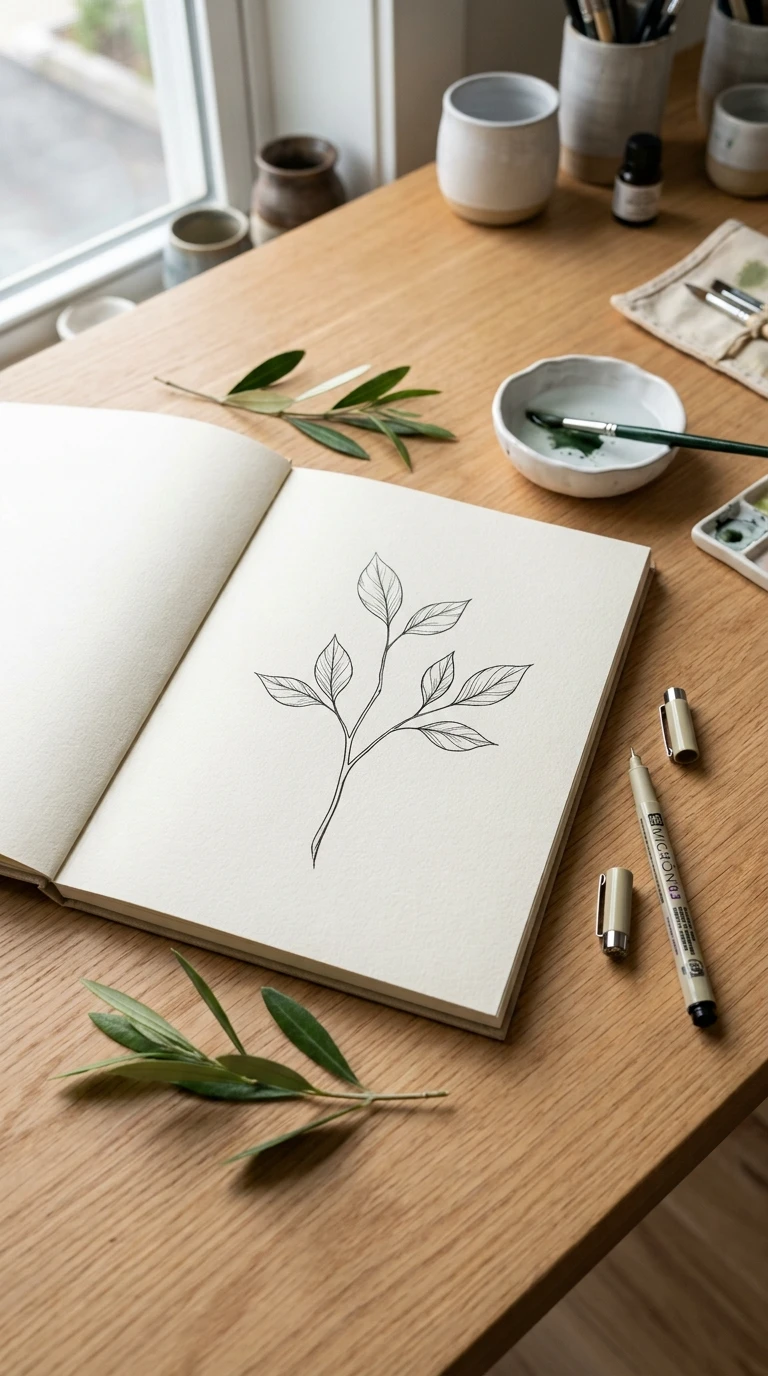 Une branche avec quelques feuilles