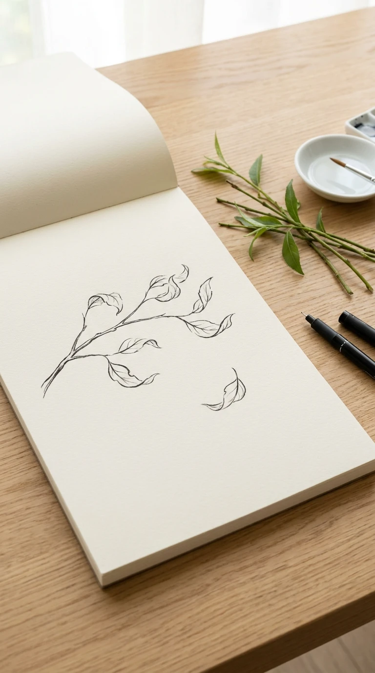 Une branche avec quelques feuilles
