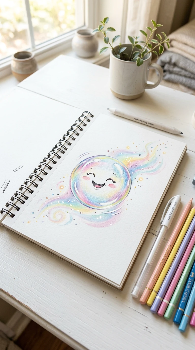 Une bulle de savon avec un visage qui semble s'envoler joyeusement